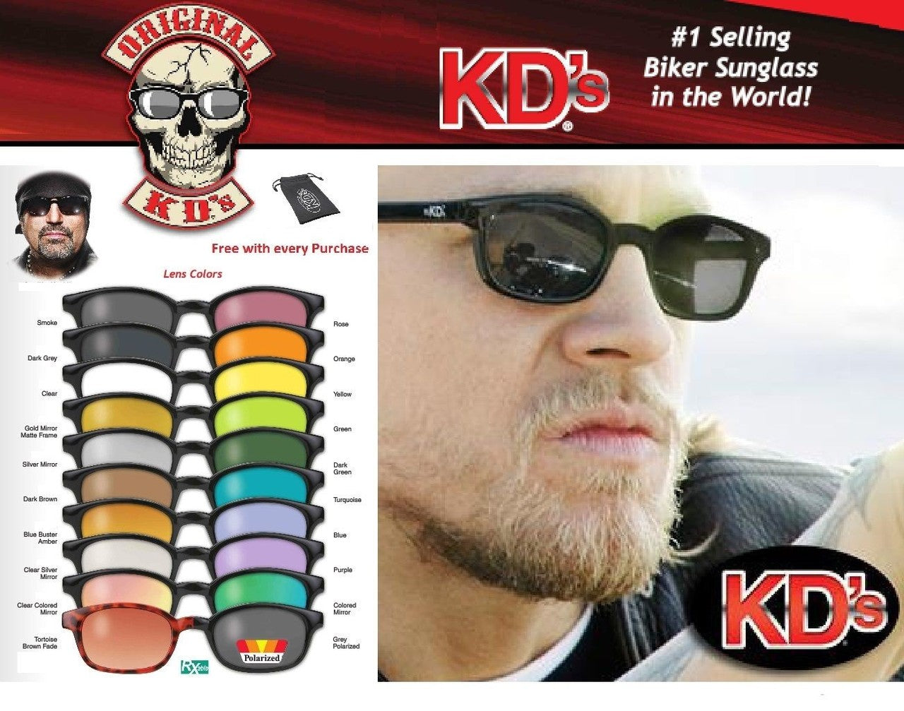 KD's Biker Shades By PC SUN - Black Frames With +1.75 Magnification Smoke Lenses