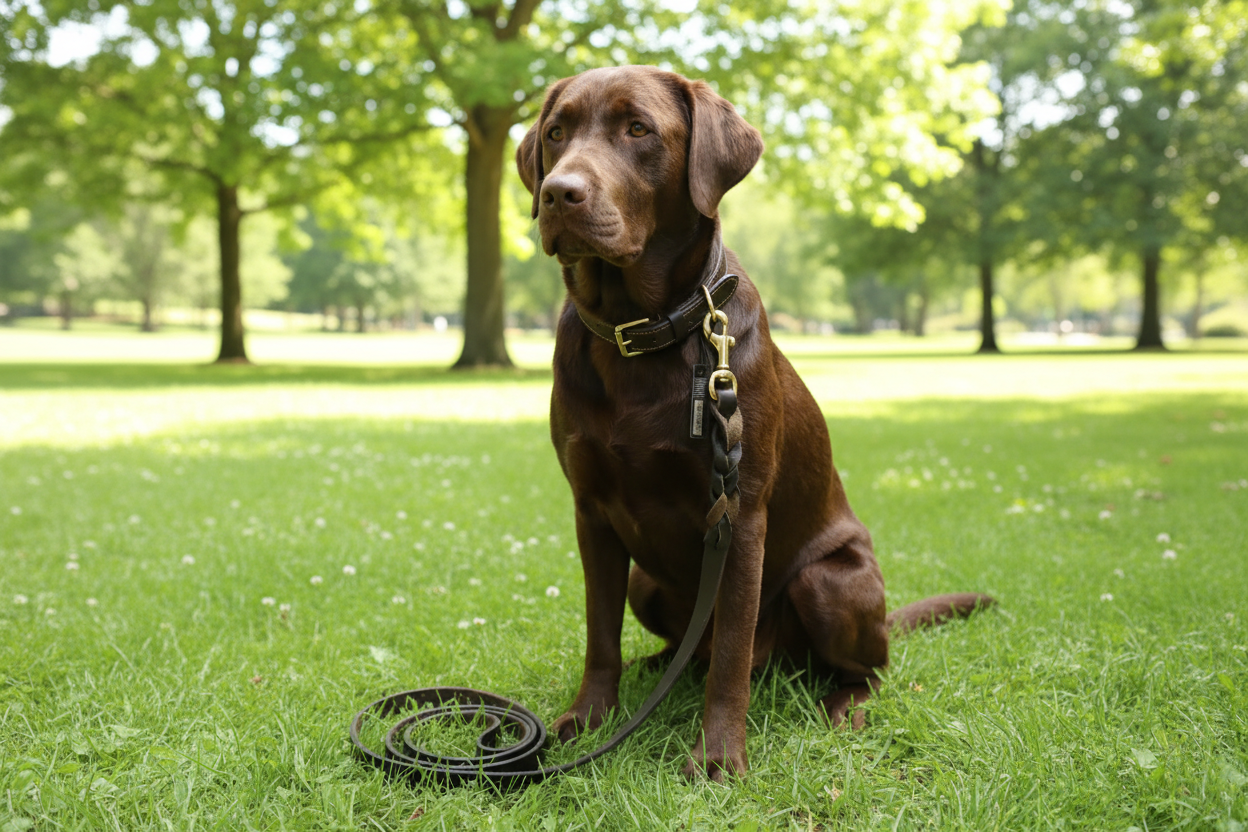 Premium Handcrafted Leather Dog Collar - Durable Double-Stitched Cowhide with Golden Buckle