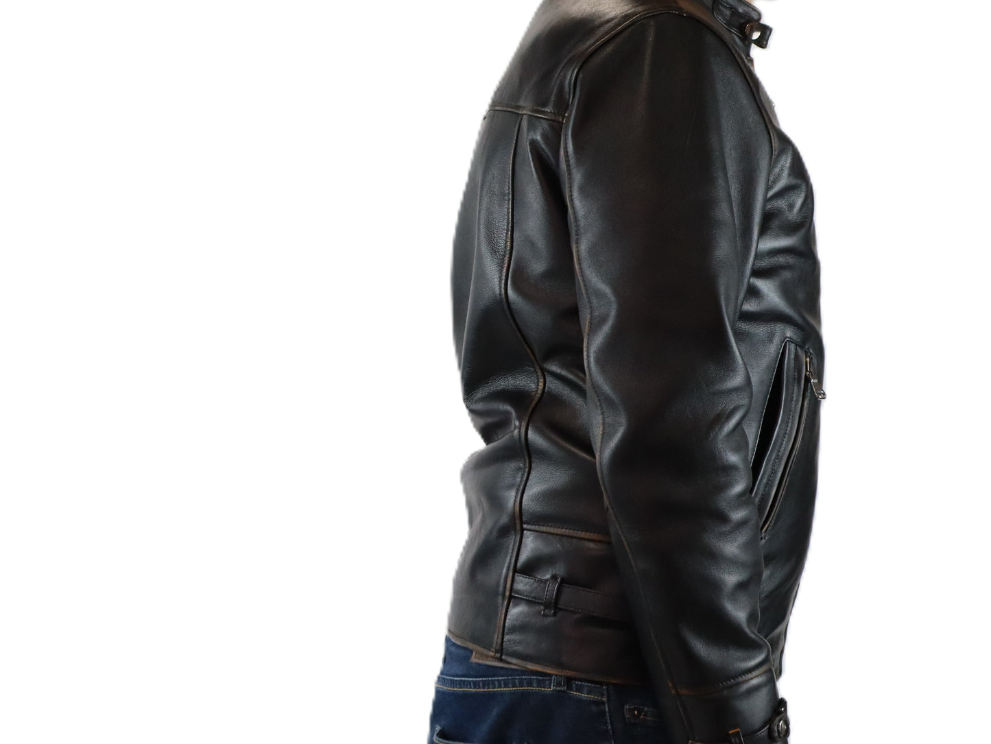 Men antic edge  black leather jacket