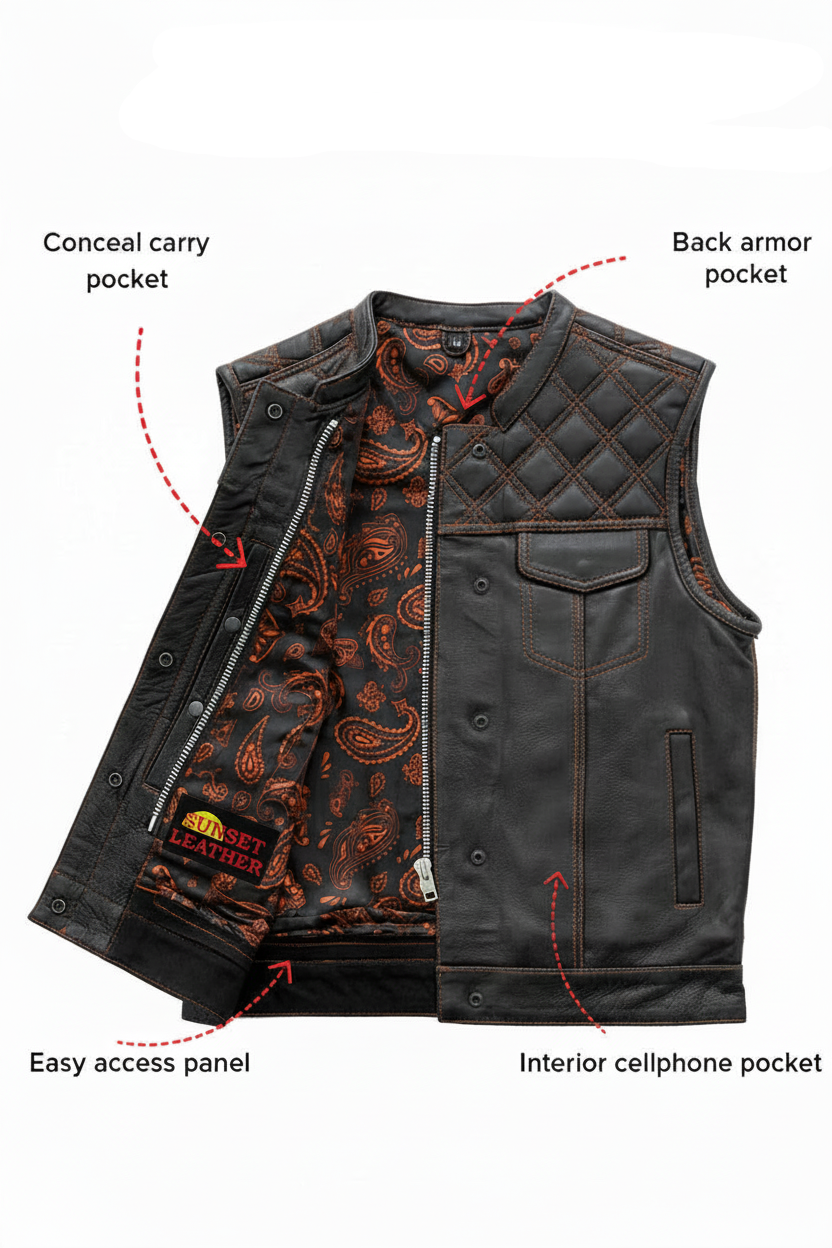 Orange Lining Vest - Clean Sunset Leather Logo
