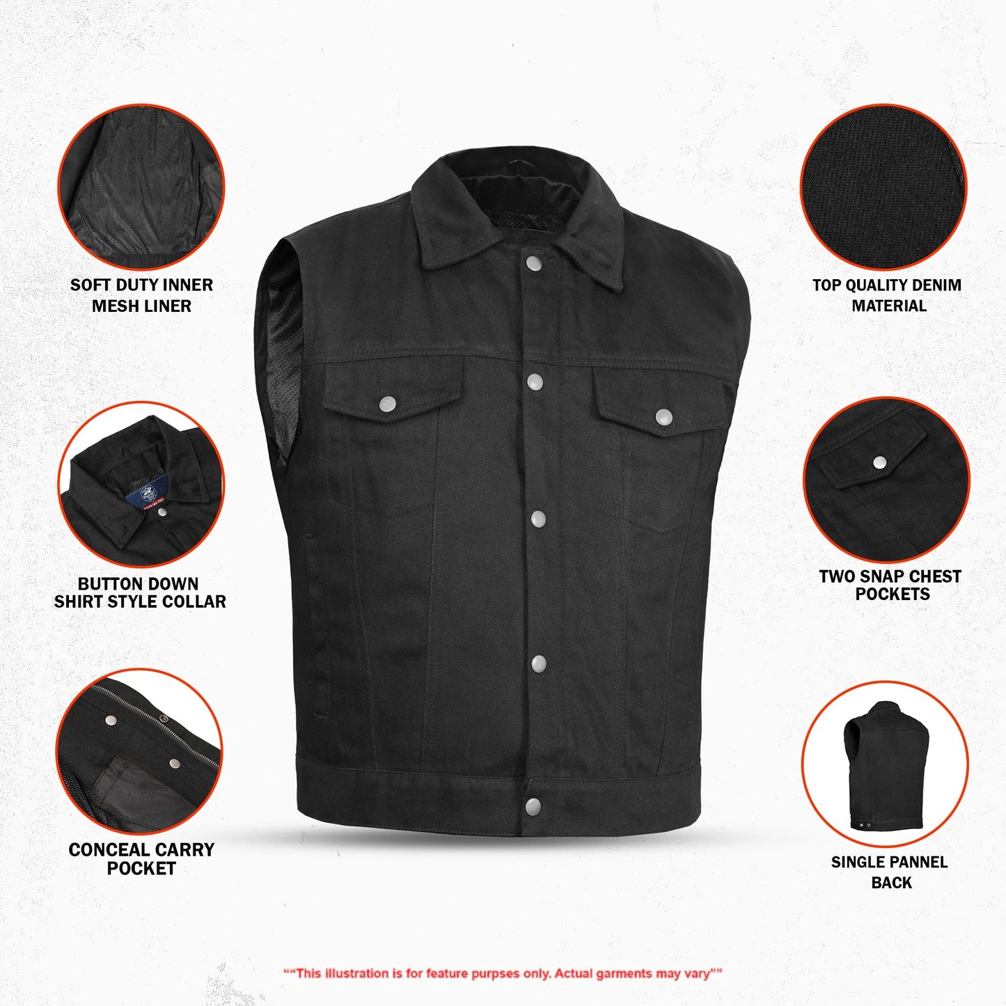 Classic Snap Front Denim Vest with Zip-Front