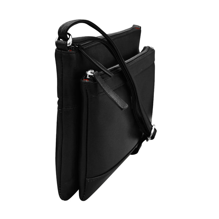DOUBLE ZIP CROSSBODY BAG - BLACK