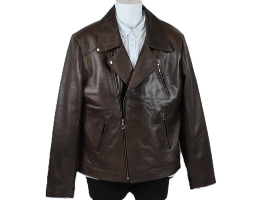 men biker style brown leather jacket