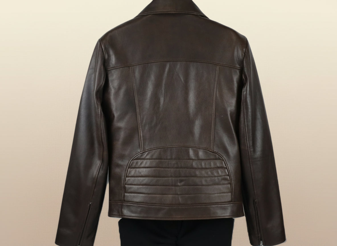 men biker style brown leather jacket