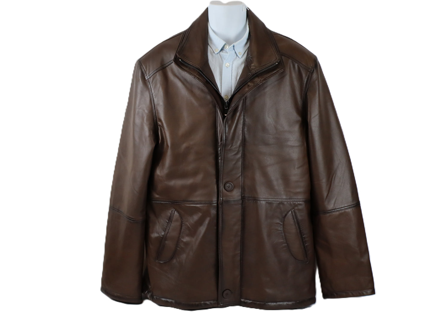 Men Leather Car Coat Brown