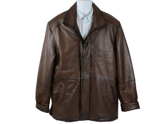 Men Leather Car Coat Brown