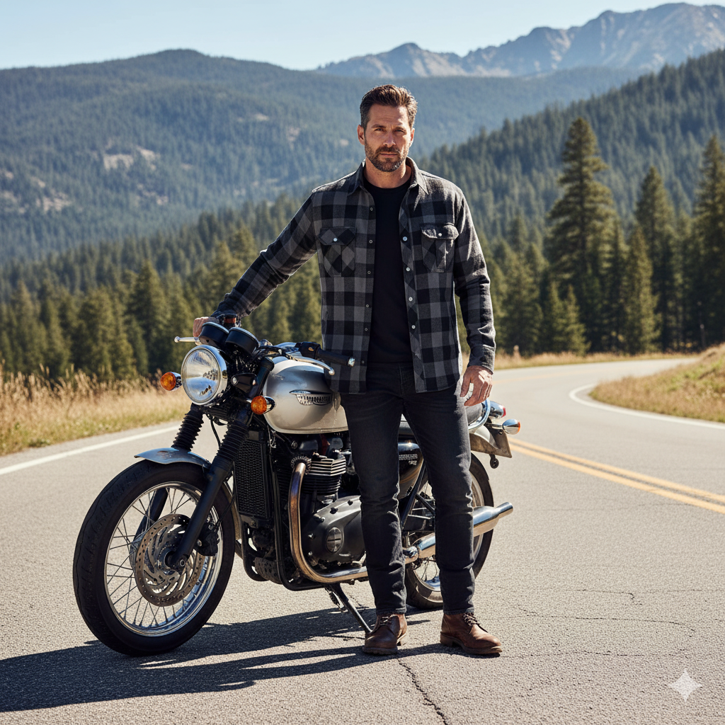 Mens Motorcycle Flannel Jacket with armor
