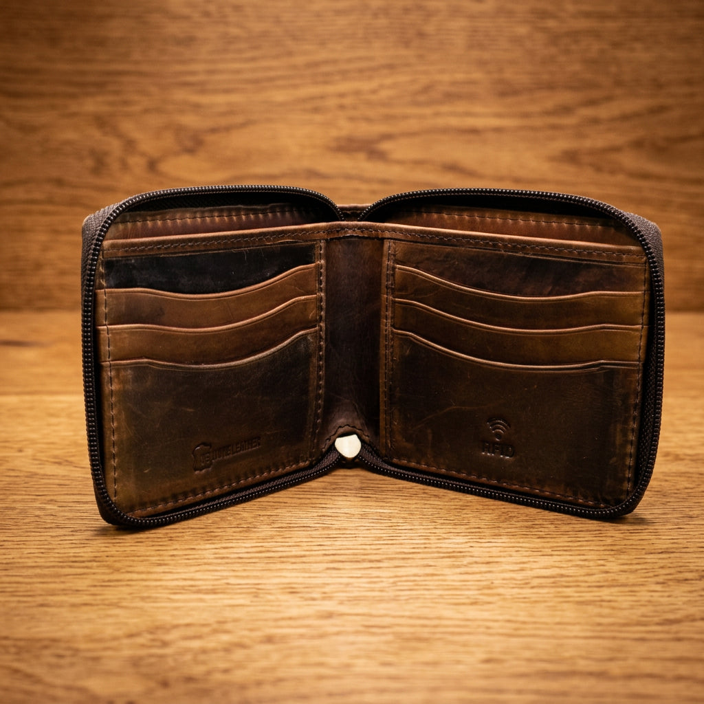 men brown distress learher wallet