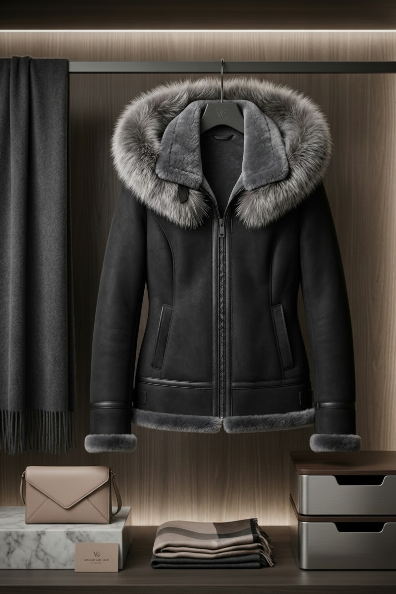 Women Original Shearling  with hood and detactable fur