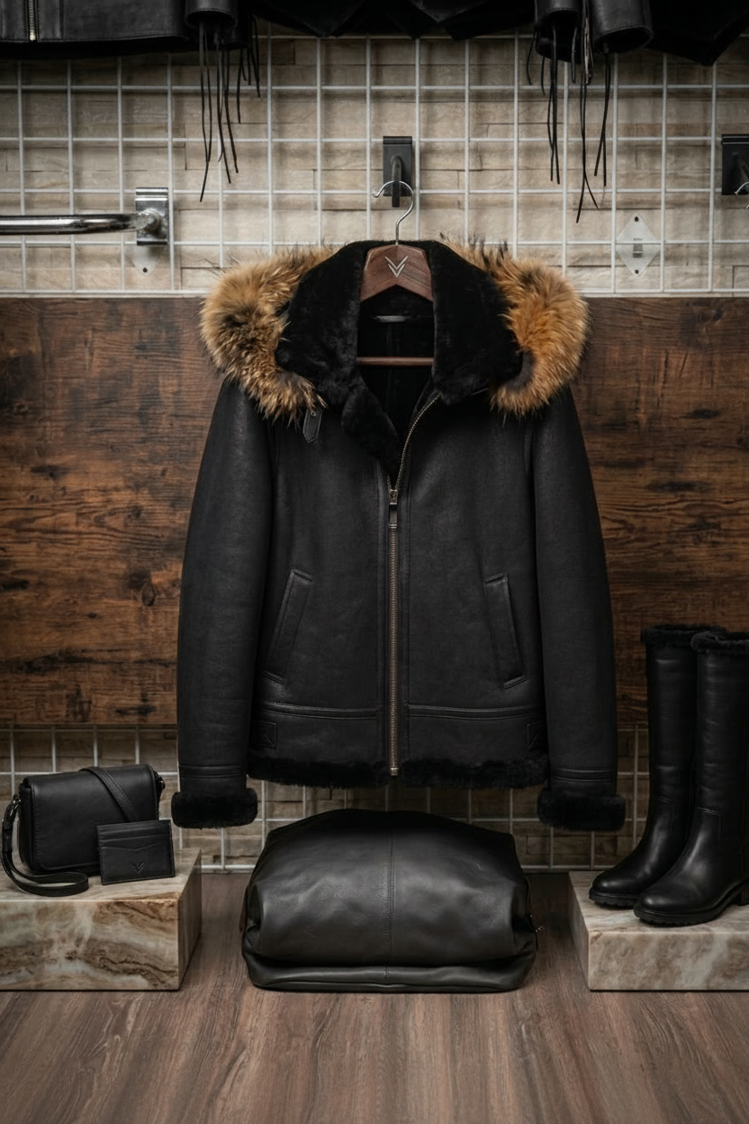 Women Original Shearling  with hood and detactable fur